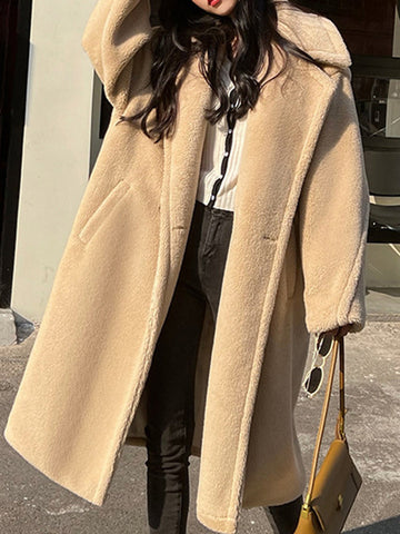 Airchics mi-longue manteau teddy coat double boutonnage avec poches col revers femme mode hiver